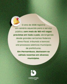 🚨 MAIS DE 160 MIL VAGAS PREVISTAS PARA CONCURSOS! 🚨
Se você estava esperando o momento certo para começar a estudar, ele chegou.
O cenário para concursos públicos segue aquecido, com oportunidades previstas em todo o país para áreas como:
✅ Tribunais
✅ Bancos
✅ Área Fiscal
✅ Prefeituras
✅ Órgãos Federais
E em Pernambuco, diversos municípios já estão movimentando novos editais e seleções. 📚
A diferença entre quem conquista a aprovação e quem continua esperando não está na sorte. Está na preparação.
⏳ Quem começa antes, chega na frente.
Não espere o edital sair para iniciar sua jornada. Comece agora e aumente suas chances de conquistar a tão sonhada estabilidade e independência financeira.
#Concursos2026 #ConcursoPublico #EstudarParaConcurso #Aprovacao #InstitutoDarwin #ConcursosPE #Pernambuco #CarreiraPublica #ServidorPublico #Concurseiro #FocoNosEstudos #Edital2026 #ConcursosBrasil